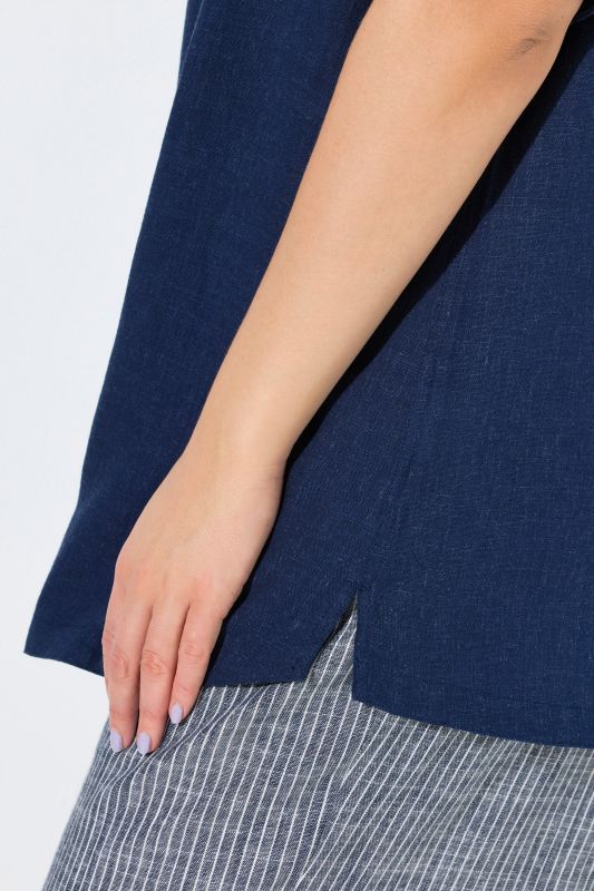 Draped Linen Blend Short Sleeve Blouse