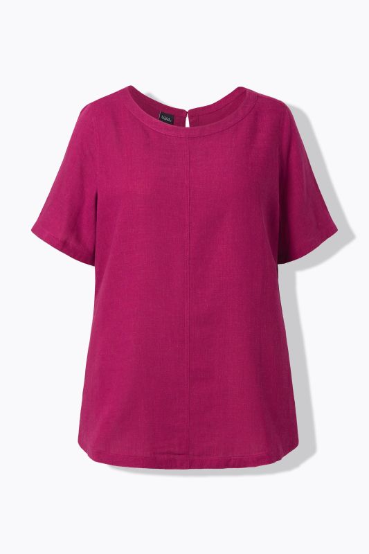 Draped Linen Blend Short Sleeve Blouse