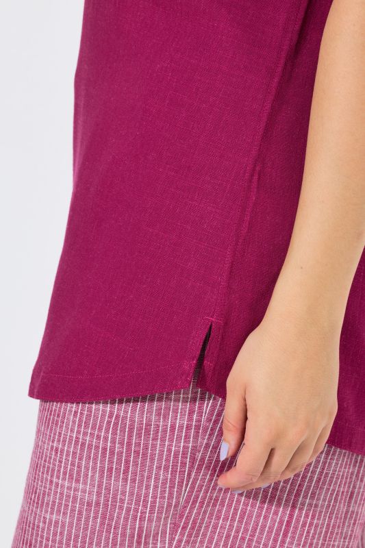Draped Linen Blend Short Sleeve Blouse