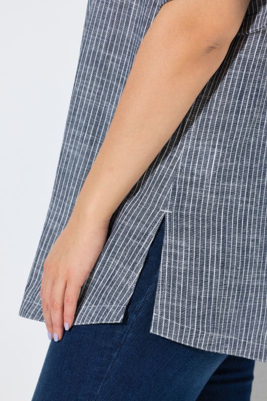 Striped Linen Blend Short Sleeve Blouse
