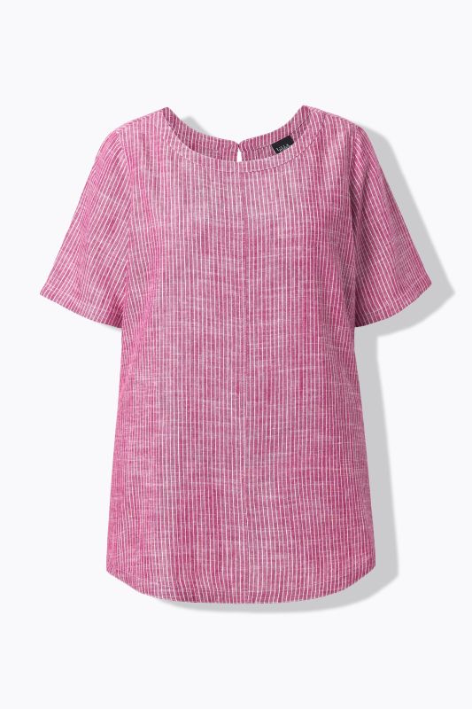 Striped Linen Blend Short Sleeve Blouse