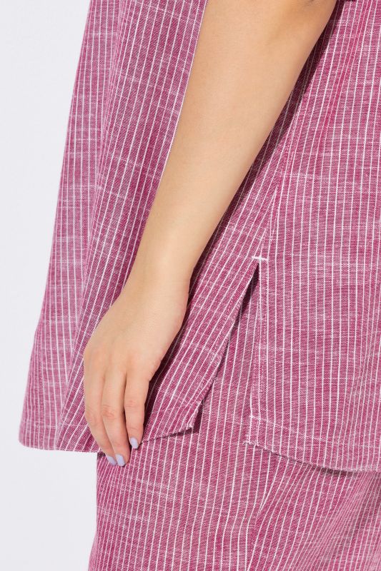 Striped Linen Blend Short Sleeve Blouse