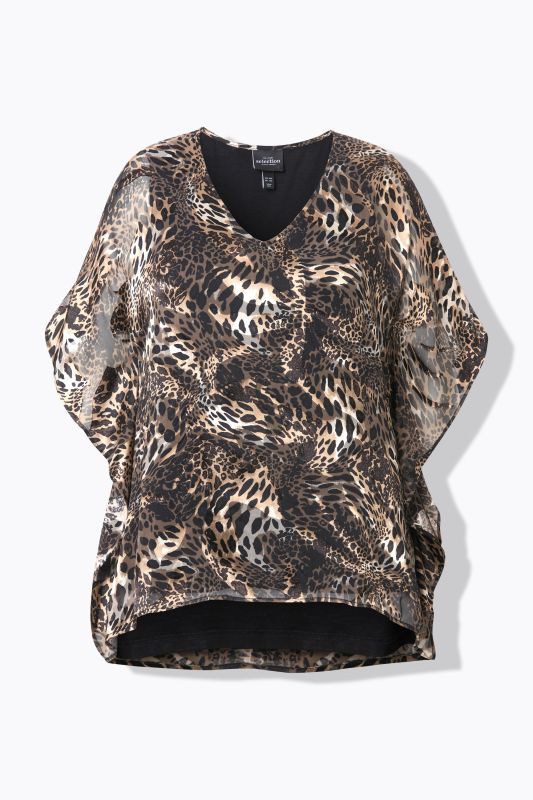 Animal Print Layered Chiffon Blouse