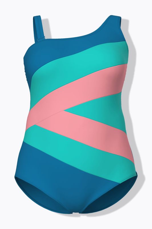 Asymmetric Color Block One Piece Swimsuit