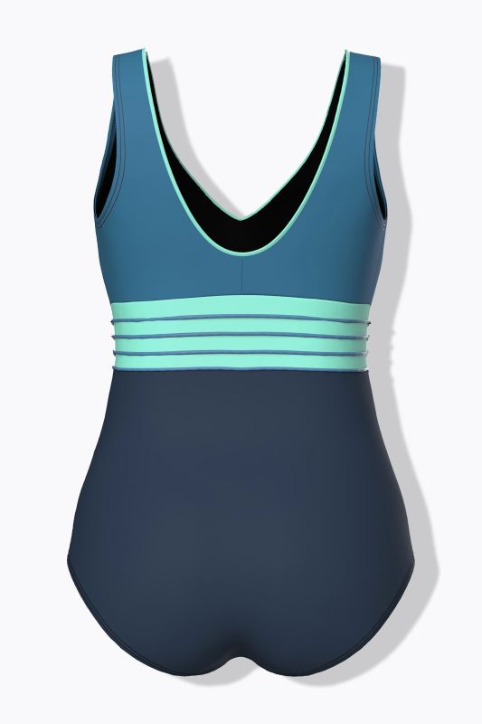 Gold Piping One Piece Colorblock Swimsuit