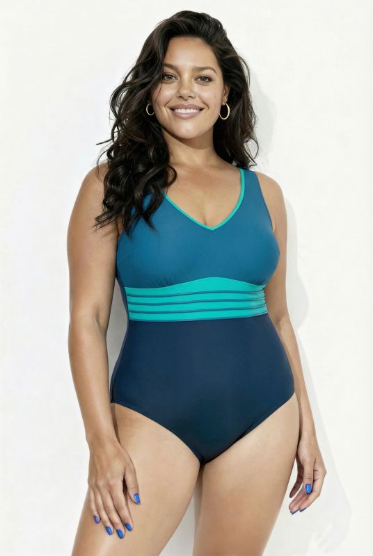 Gold Piping One Piece Colorblock Swimsuit