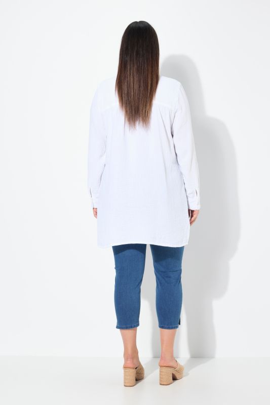Lemon Embroidered Long Sleeve Button Down Tunic Blouse