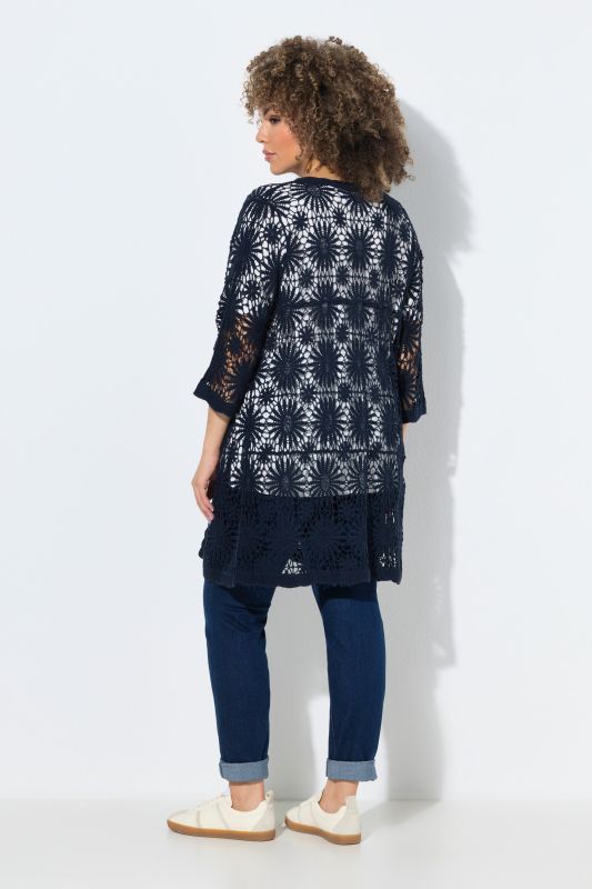 Floral Openwork Knit Scalloped Hem Cardigan