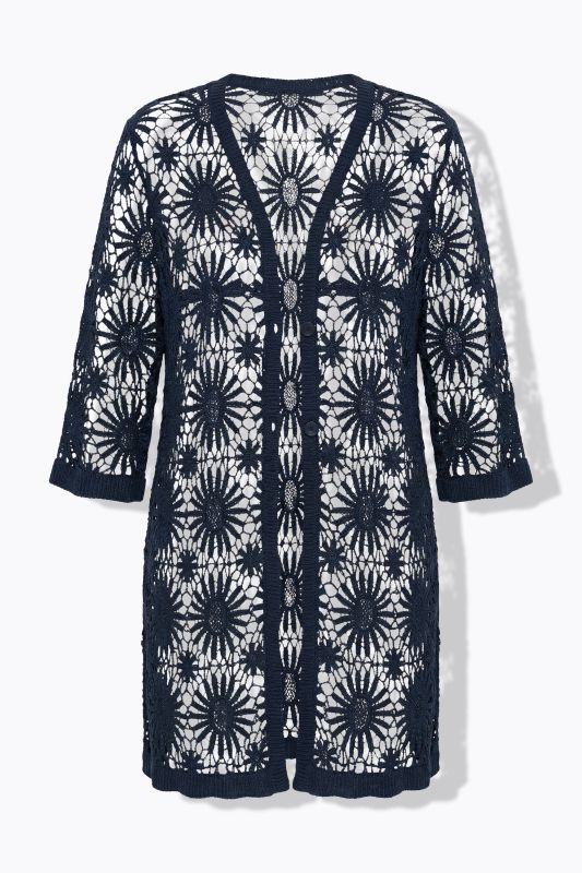 Floral Openwork Knit Scalloped Hem Cardigan