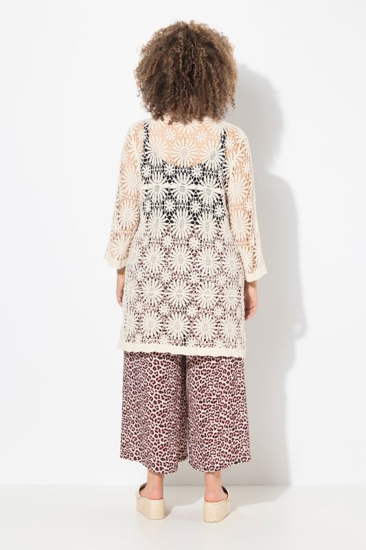 Floral Openwork Knit Scalloped Hem Cardigan
