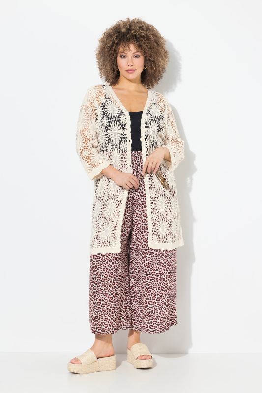 Floral Openwork Knit Scalloped Hem Cardigan