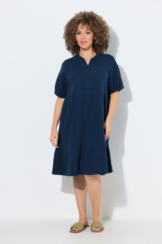 A-Line Short Sleeve Muslin Dress