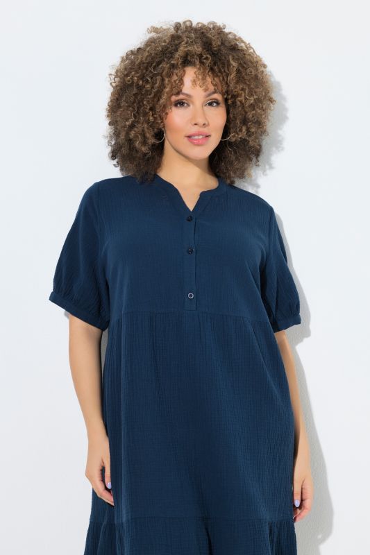 A-Line Short Sleeve Muslin Dress