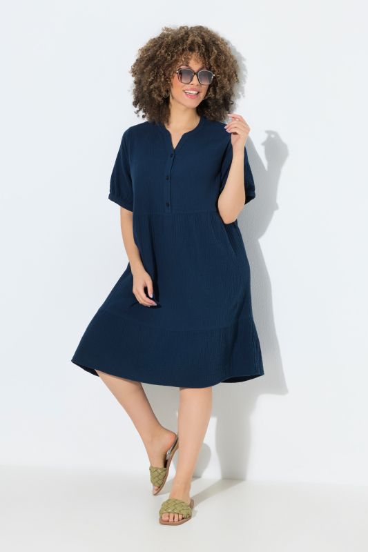 A-Line Short Sleeve Muslin Dress