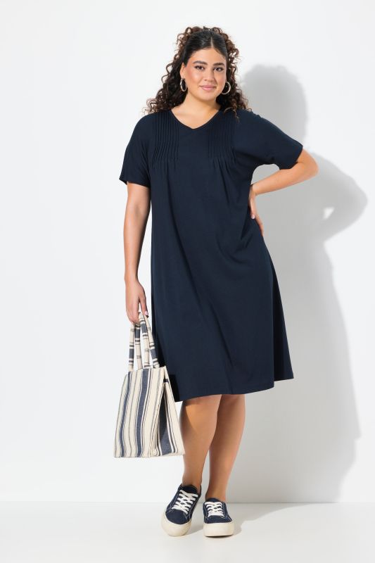 Pintick Short Sleeve V-Neck Jersey Dress