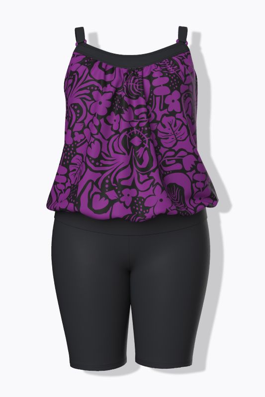 Purple Floral Shortie Tankini Set