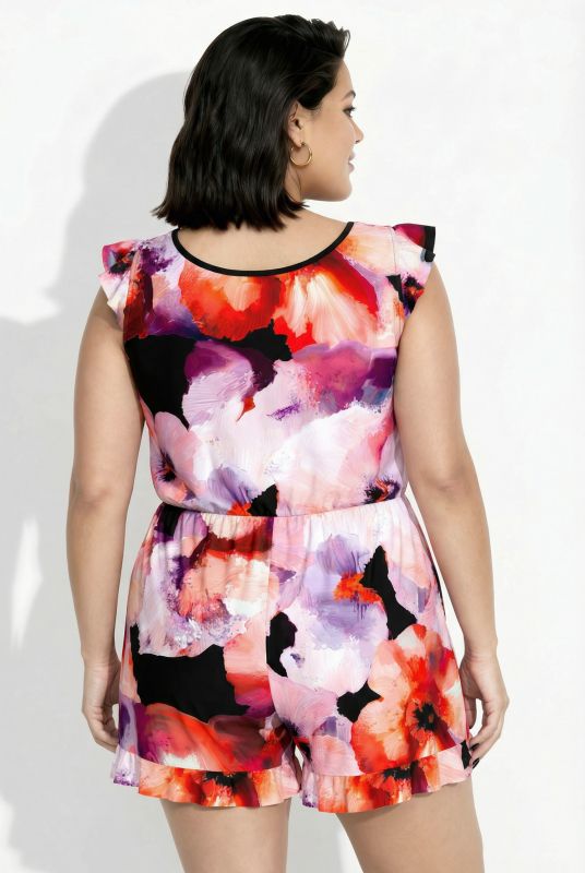 Watercolor Floral One Piece Swim Romper