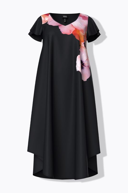 Watercolor Floral Motif Cap Sleeve Dress