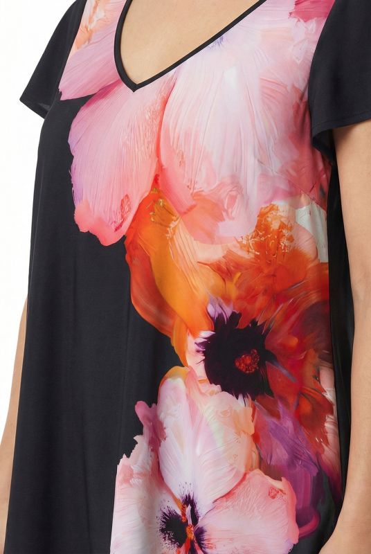 Watercolor Floral Motif Cap Sleeve Dress