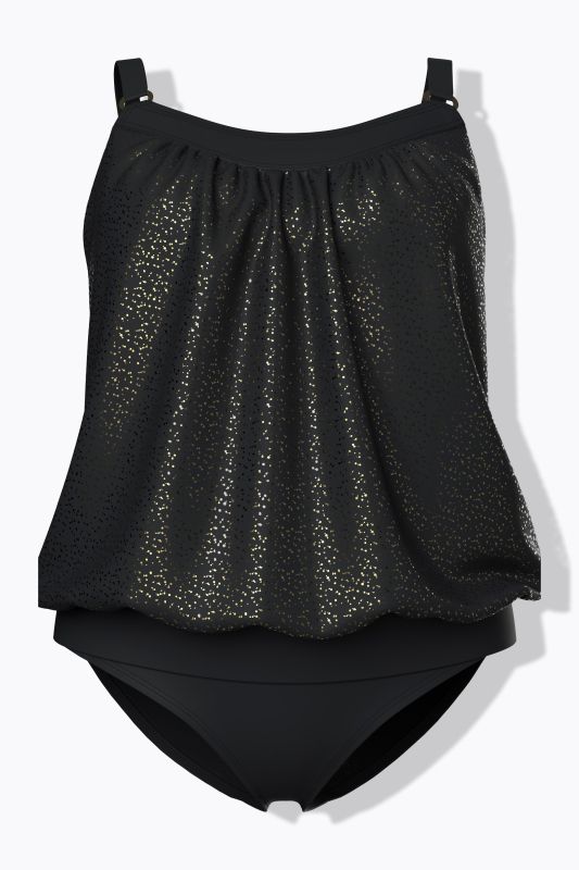 Metallic Leopard Print Elastic Hem Tankini Set