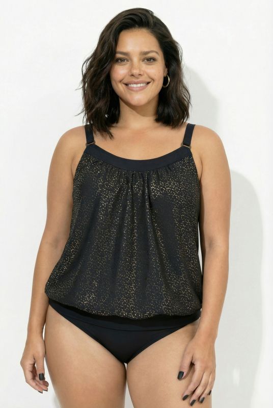 Metallic Leopard Print Elastic Hem Tankini Set