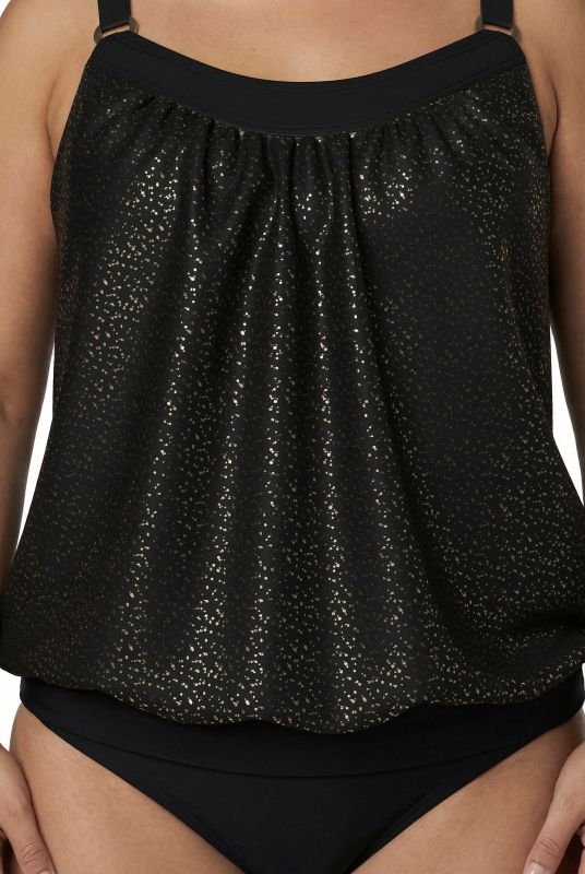 Metallic Leopard Print Elastic Hem Tankini Set