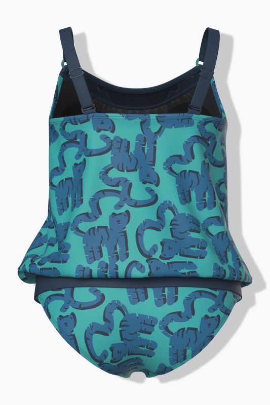 Kitty Cat Print Elastic Hem Tankini Set