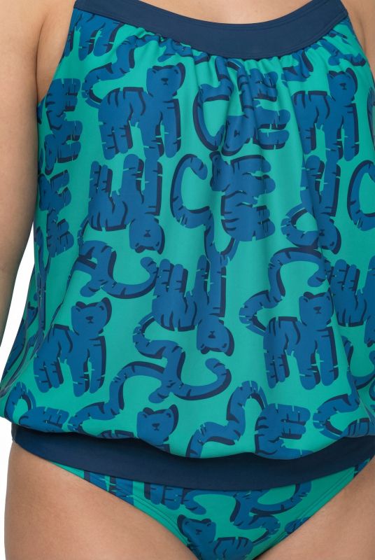 Kitty Cat Print Elastic Hem Tankini Set