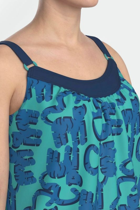 Kitty Cat Print Elastic Hem Tankini Set