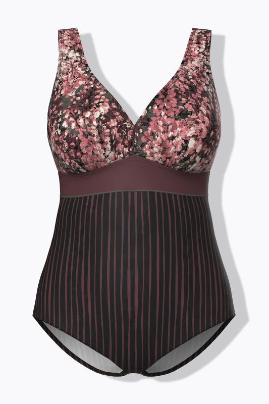 Pinstripe Floral Dot One Piece Swimsuit