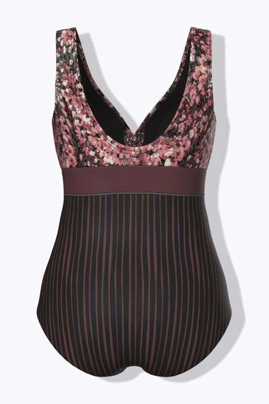 Pinstripe Floral Dot One Piece Swimsuit