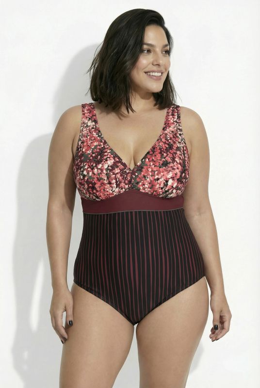 Pinstripe Floral Dot One Piece Swimsuit