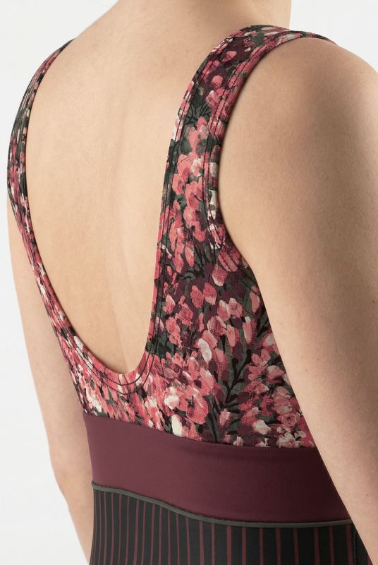 Pinstripe Floral Dot One Piece Swimsuit