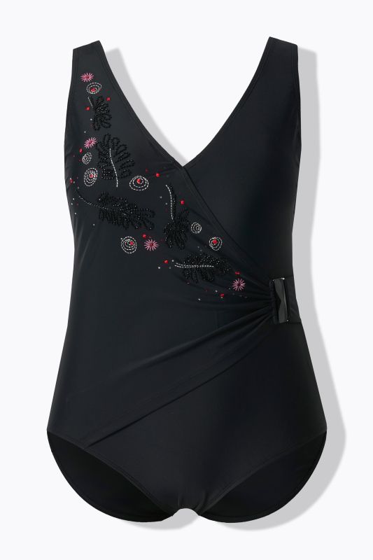 Beaded Wrap Look One Piece Swimsuit