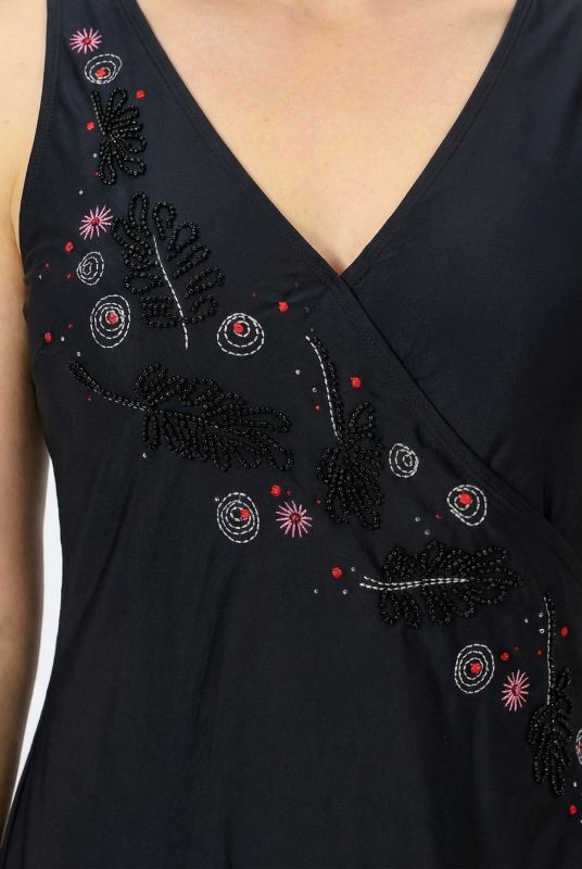 Beaded Wrap Look One Piece Swimsuit