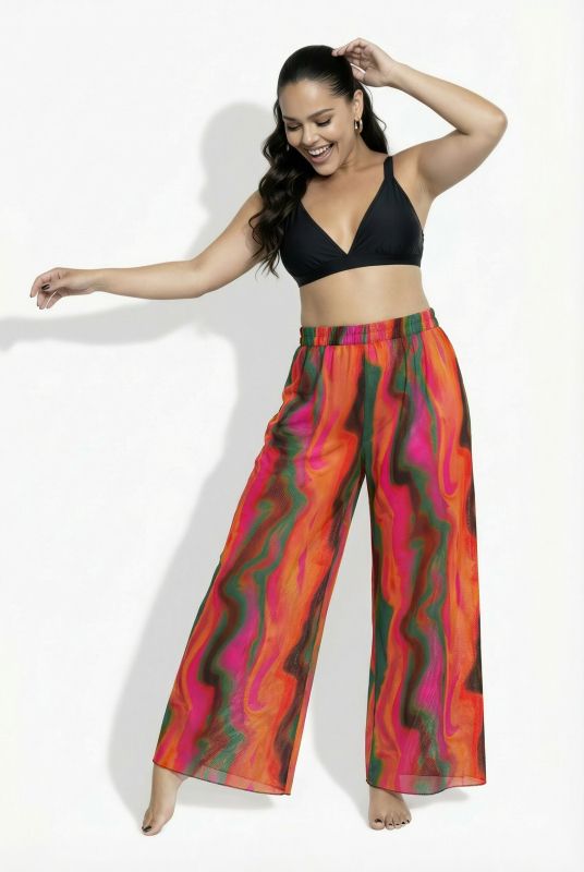 Wave Print Elastic Waist Palazzo Pants