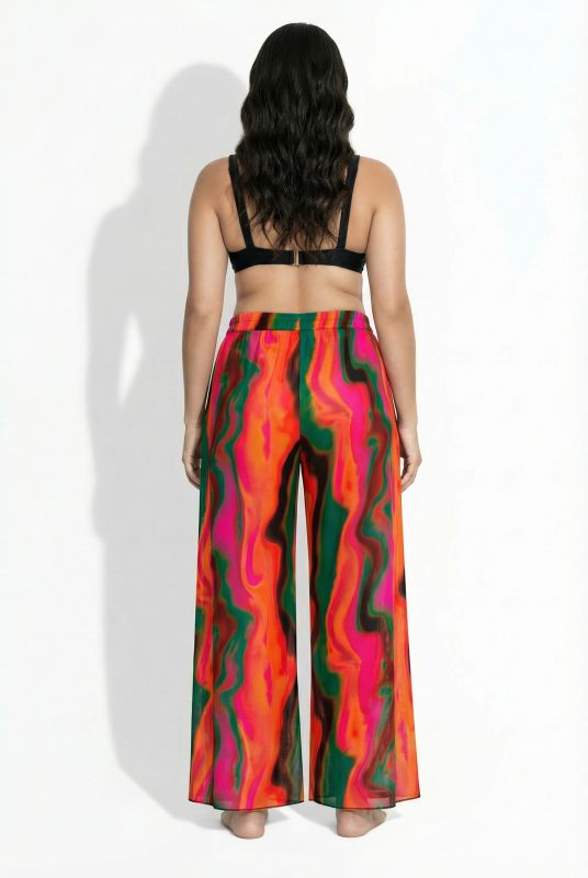 Wave Print Elastic Waist Palazzo Pants