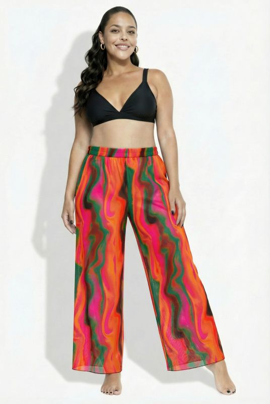 Wave Print Elastic Waist Palazzo Pants