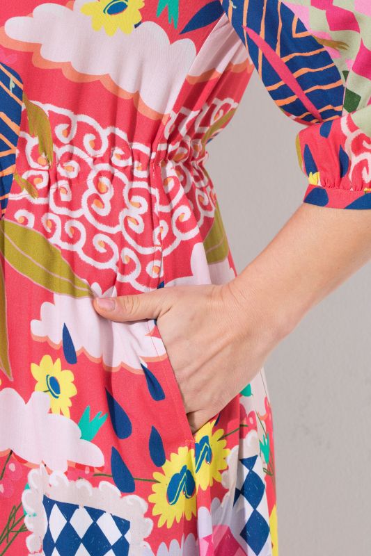Allover Print Drawstring Waist Dress