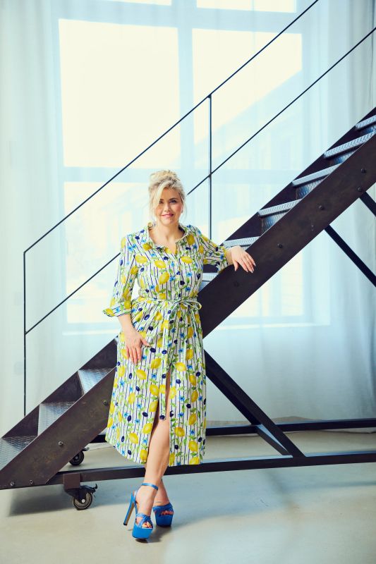 Pinstripe Lemon Button-Down Shirt Dress