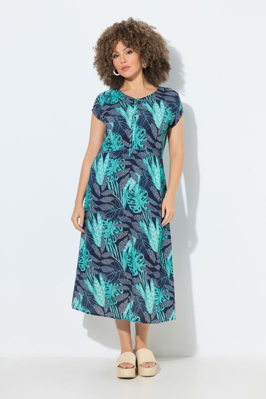 Tropical Leaf Print Viscose Crepe Dress