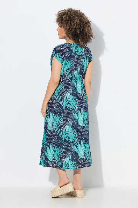 Tropical Leaf Print Viscose Crepe Dress