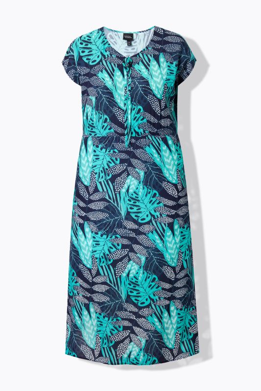 Tropical Leaf Print Viscose Crepe Dress