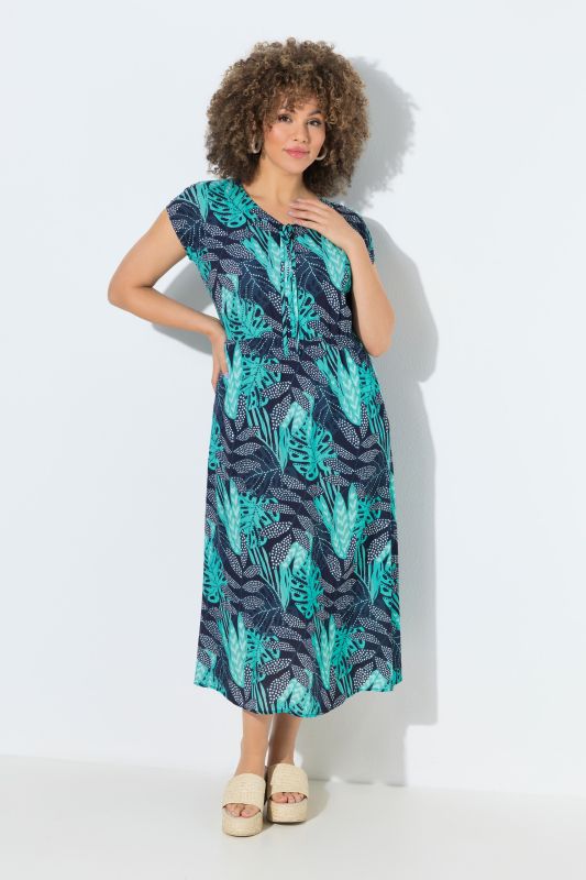 Tropical Leaf Print Viscose Crepe Dress
