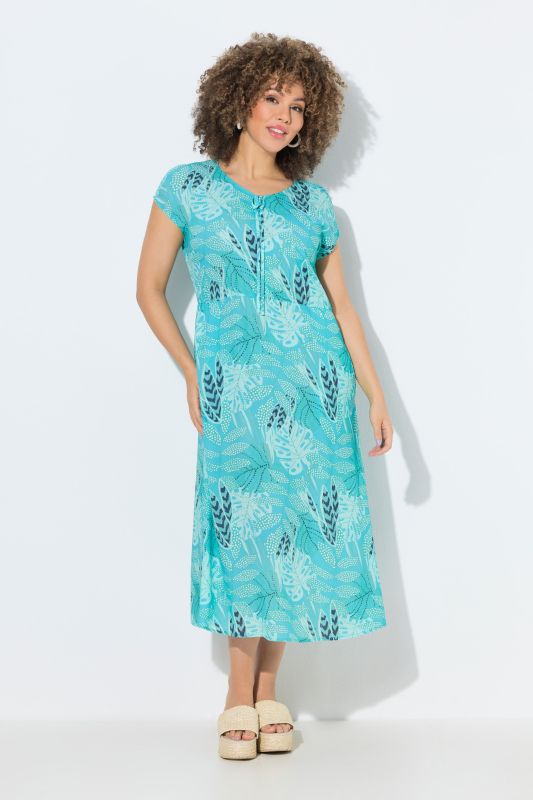 Tropical Leaf Print Viscose Crepe Dress