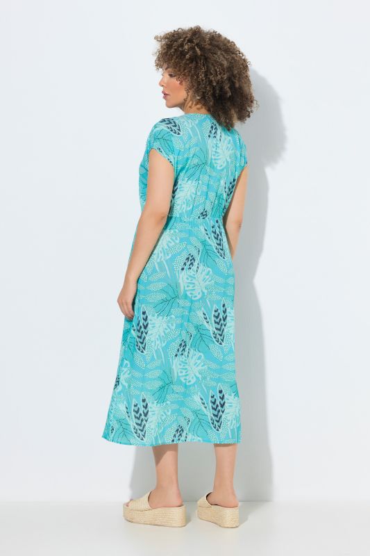 Tropical Leaf Print Viscose Crepe Dress