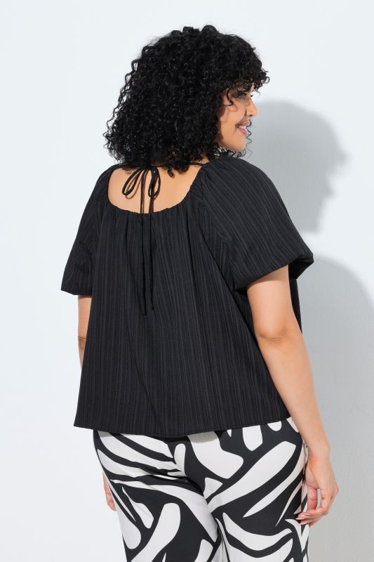 Textured Stripe Carmen Neckline  Blouse