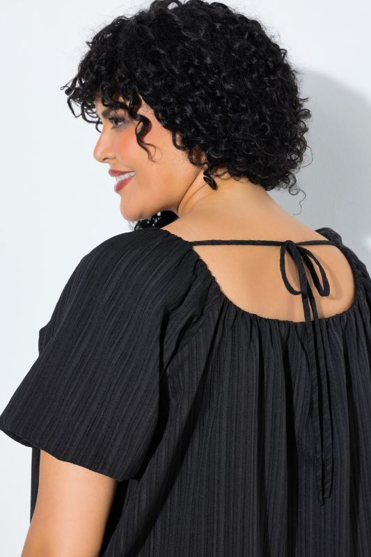 Textured Stripe Carmen Neckline  Blouse