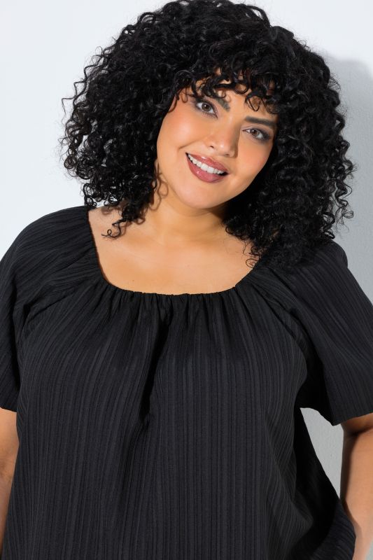 Textured Stripe Carmen Neckline  Blouse