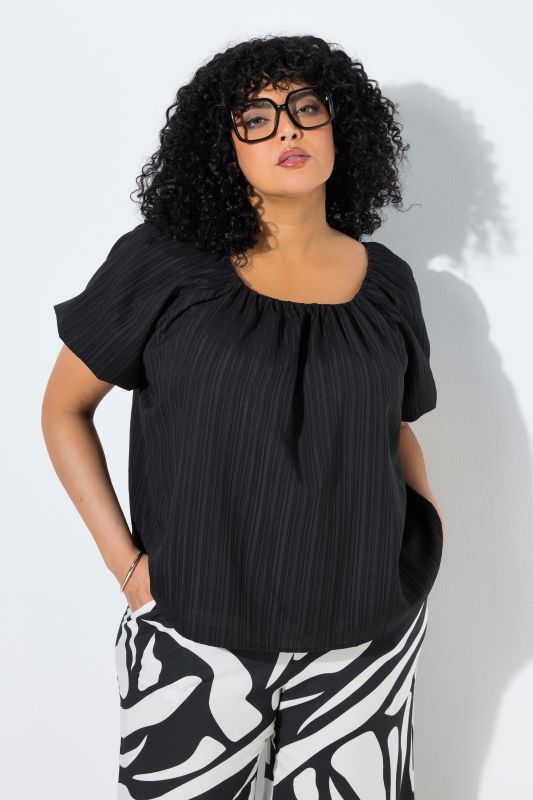 Textured Stripe Carmen Neckline  Blouse